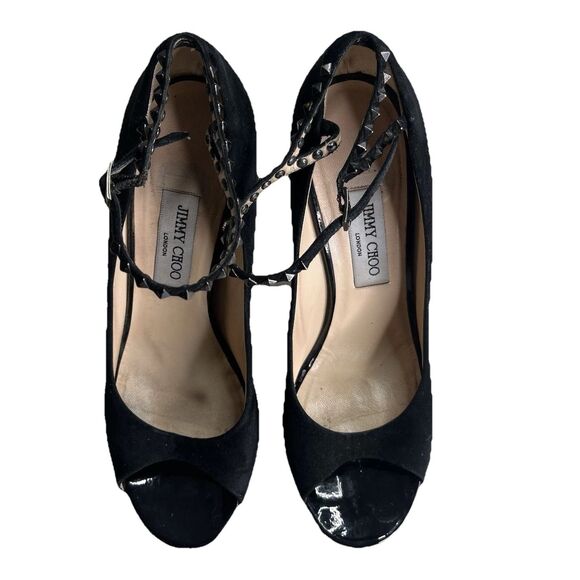 Jimmy Choo Suede Leather Studded Ankle Strap Stiletto Heels 40.5 (IT) Made Italy - Picture 3 of 13